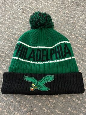 Philadelphia Green & Black Pom Knit Beanie Hat